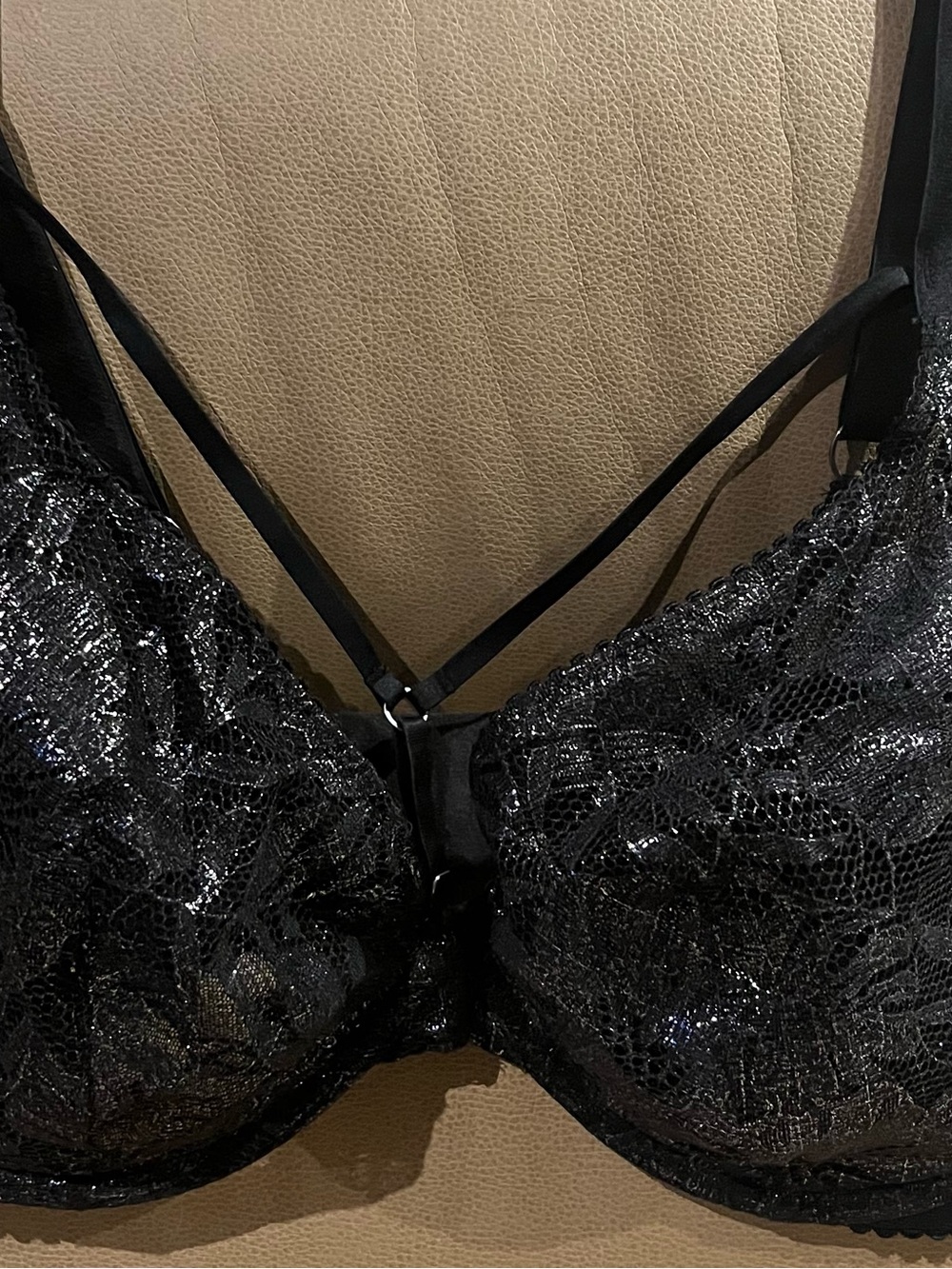 Victoria's Secret Black Lace Underwire Bra with Strappy Detail